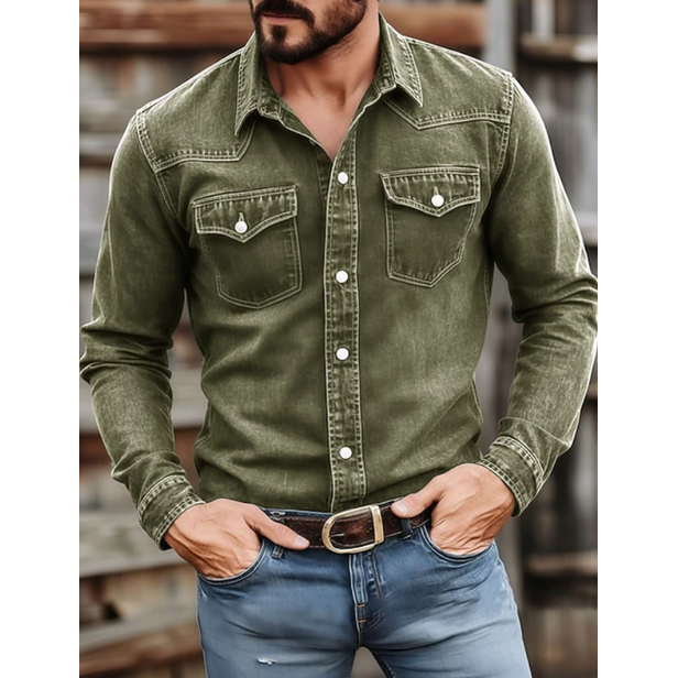 Archie | Men's Western Denim Shirt Slim Fit Snap-Button Chest Pockets
