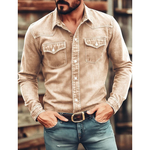 Archie | Men's Western Denim Shirt Slim Fit Snap-Button Chest Pockets
