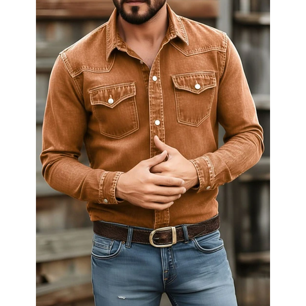 Archie | Men's Western Denim Shirt Slim Fit Snap-Button Chest Pockets