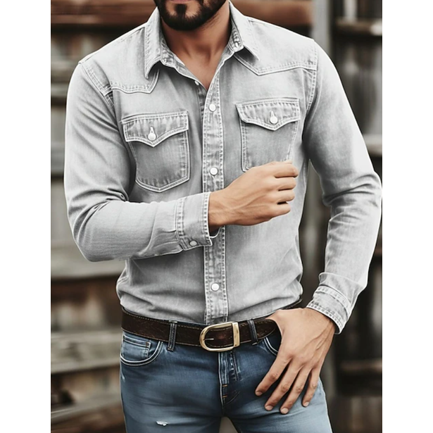 Archie | Men's Western Denim Shirt Slim Fit Snap-Button Chest Pockets