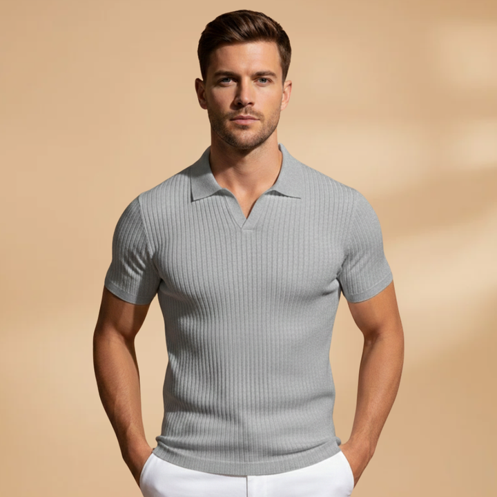 Harvey | Men's Slim Fit Ribbed Polo Shirt Classic Collar