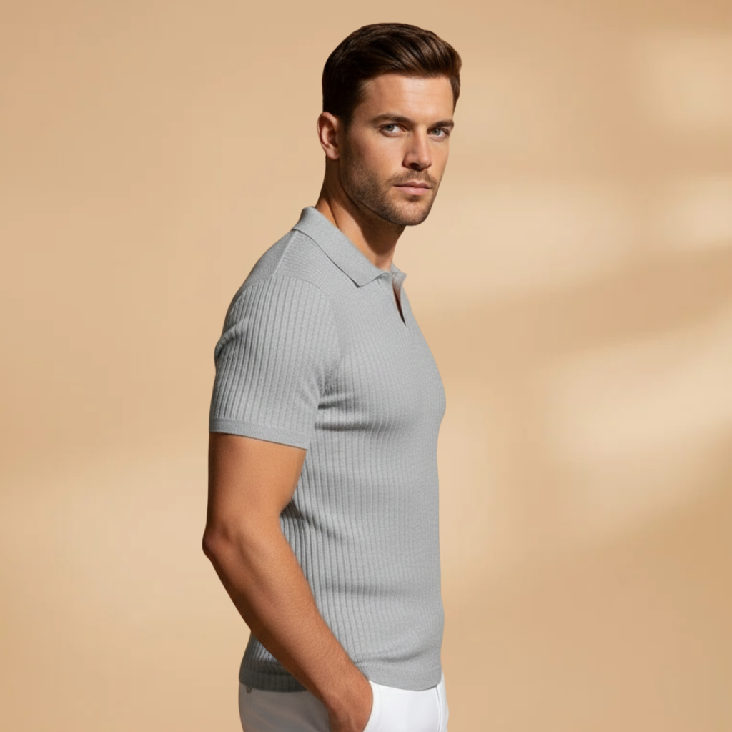 Harvey | Men's Slim Fit Ribbed Polo Shirt Classic Collar