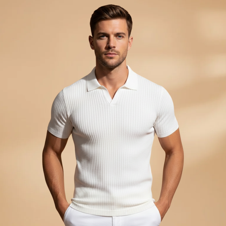 Harvey | Men's Slim Fit Ribbed Polo Shirt Classic Collar