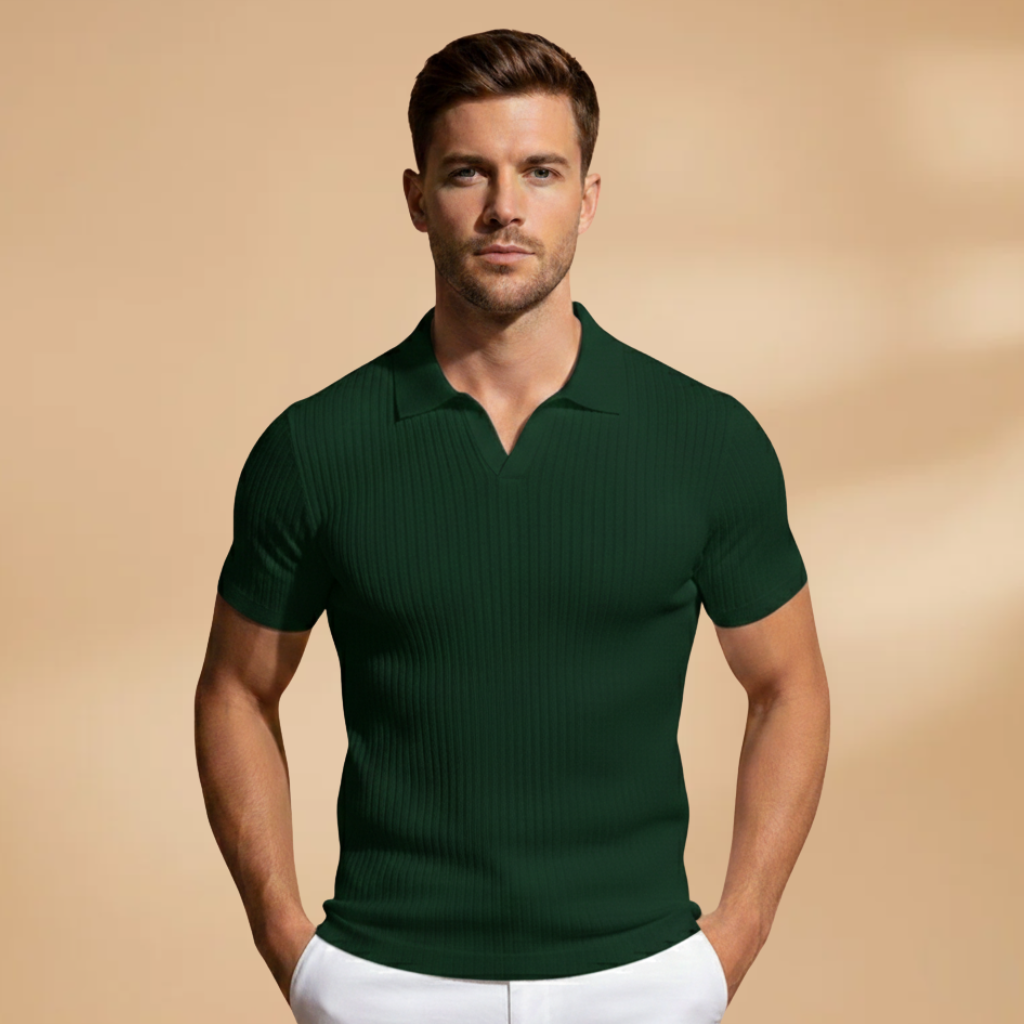 Harvey | Men's Slim Fit Ribbed Polo Shirt Classic Collar