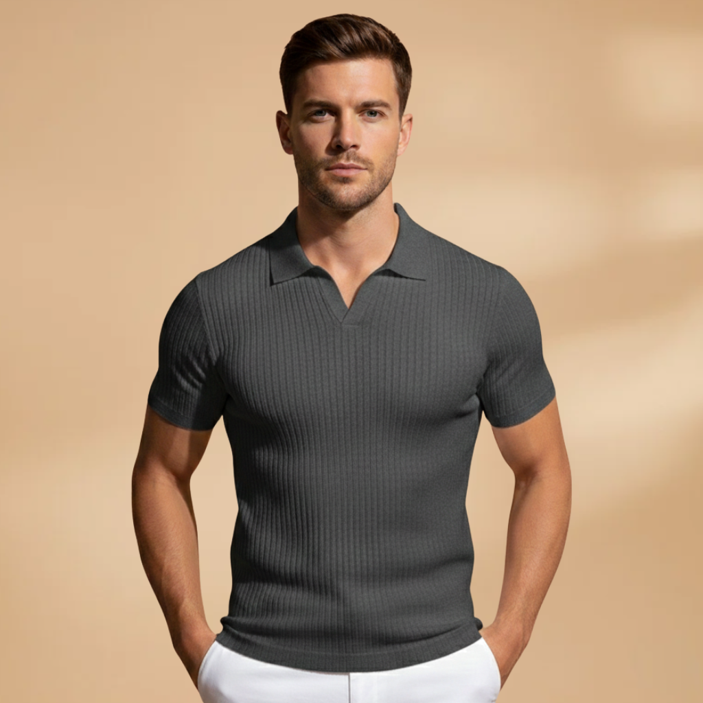 Harvey | Men's Slim Fit Ribbed Polo Shirt Classic Collar