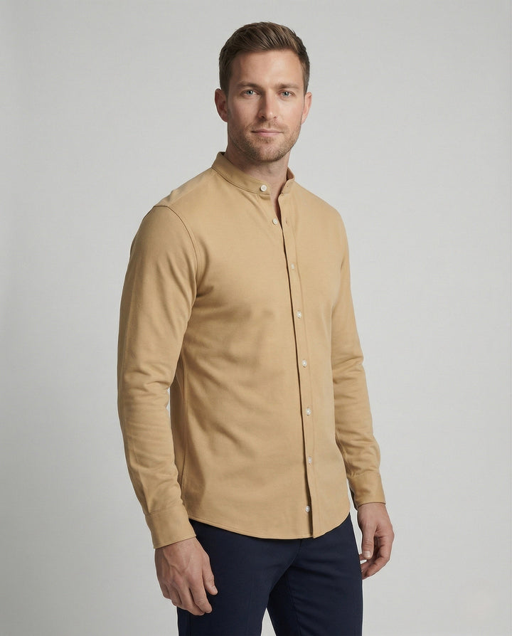 Alfie | Men's Slim Fit Grandad Collar Shirt Stretch Cotton Blend