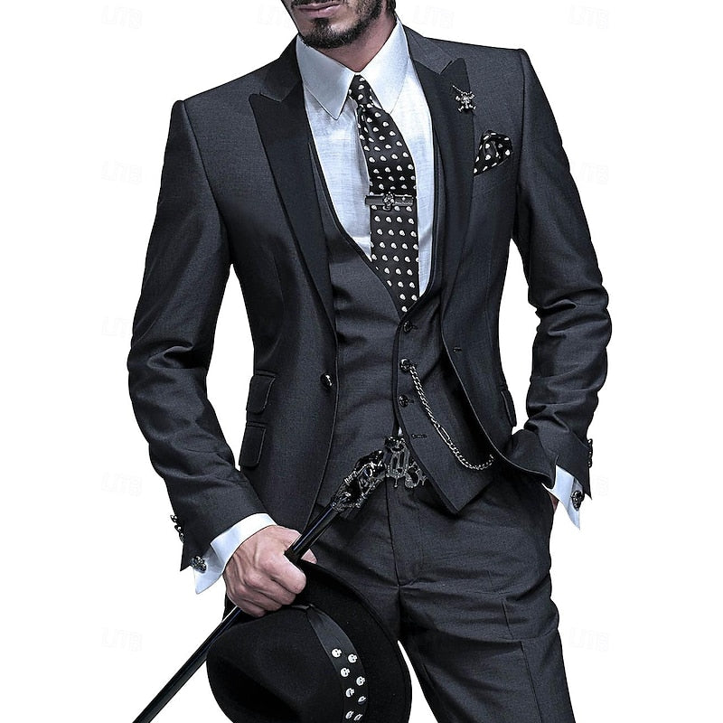 Men's Three-Piece Suit Set: Blazer, Waistcoat & Trousers