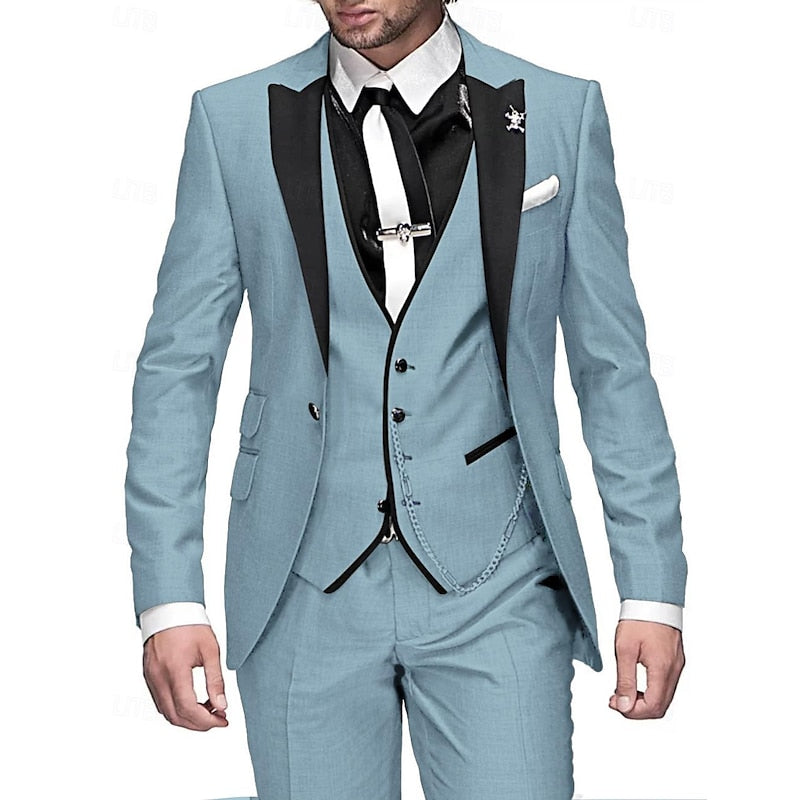 Men's Three-Piece Suit Set: Blazer, Waistcoat & Trousers