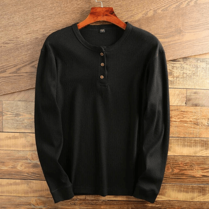 Struan | Men's Waffle-Knit Long Sleeve Henley Top Cotton Blend