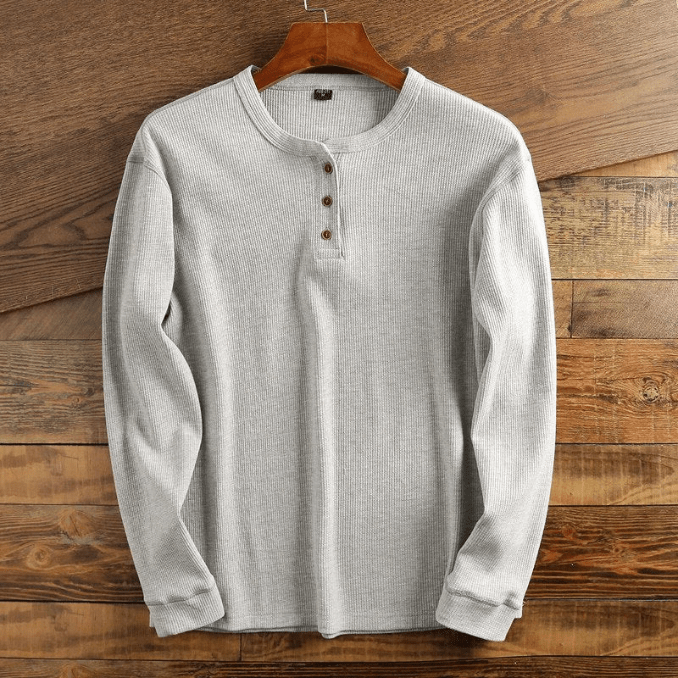 Struan | Men's Waffle-Knit Long Sleeve Henley Top Cotton Blend