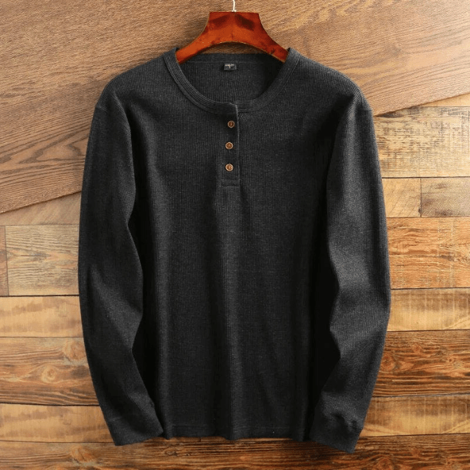 Struan | Men's Waffle-Knit Long Sleeve Henley Top Cotton Blend