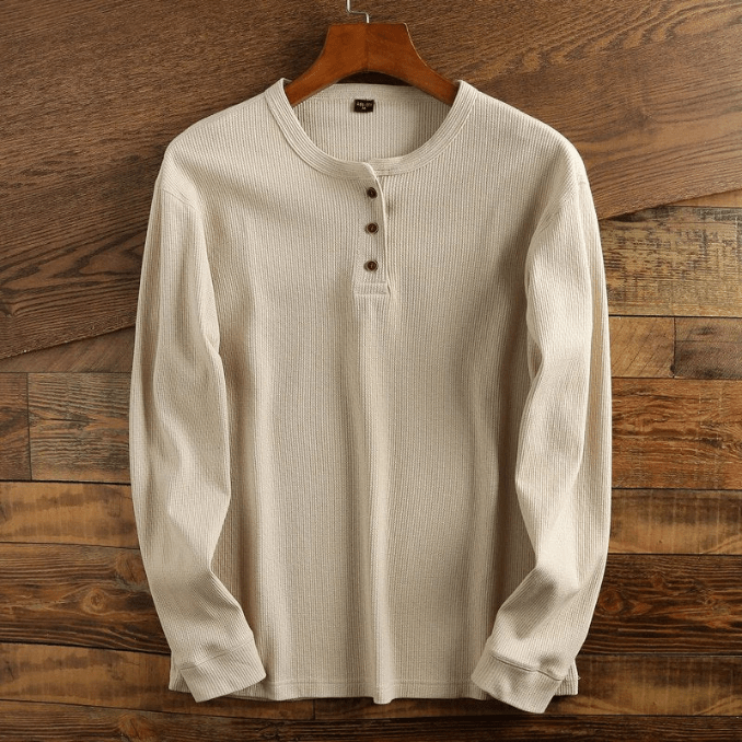 Struan | Men's Waffle-Knit Long Sleeve Henley Top Cotton Blend