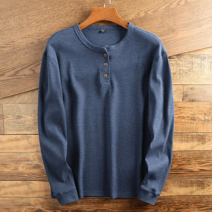 Struan | Men's Waffle-Knit Long Sleeve Henley Top Cotton Blend