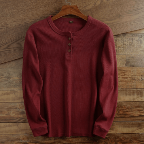 Struan | Men's Waffle-Knit Long Sleeve Henley Top Cotton Blend