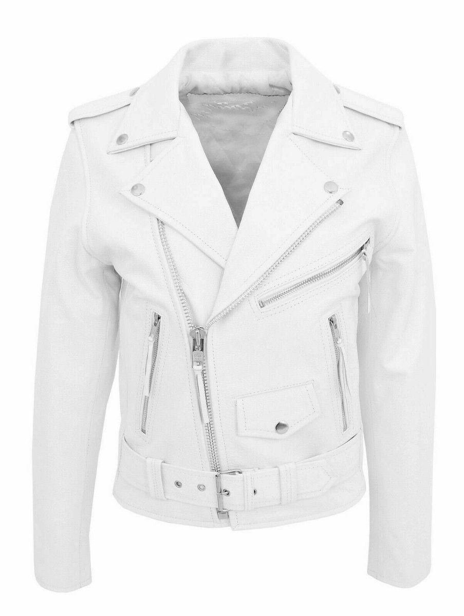 Theo | Mens Asymmetric Zip Leather Biker Jacket Lapel Collar Belted