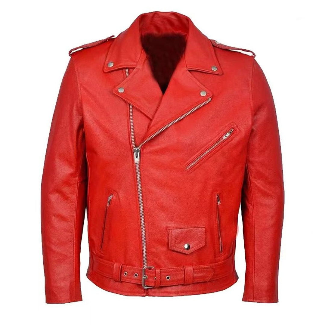 Theo | Mens Asymmetric Zip Leather Biker Jacket Lapel Collar Belted
