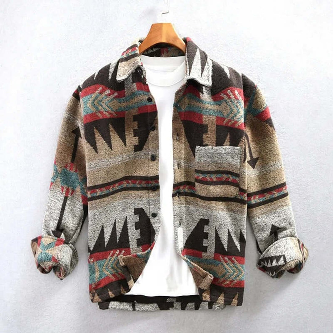 Theo | Men's Aztec Print Flannel Shirt Jacket Southwestern Bomber