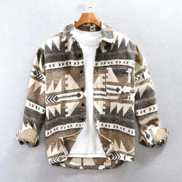 Theo | Men's Aztec Print Flannel Shirt Jacket Southwestern Bomber