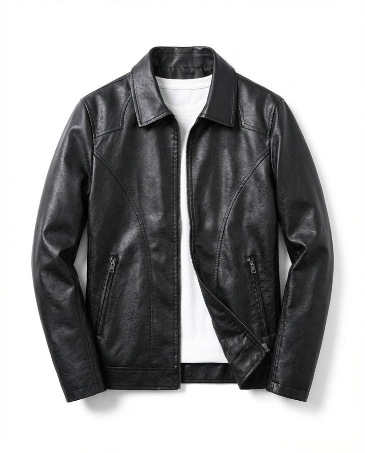 Alfie | Men's Black Leather Zip-Up Biker Jacket Coat