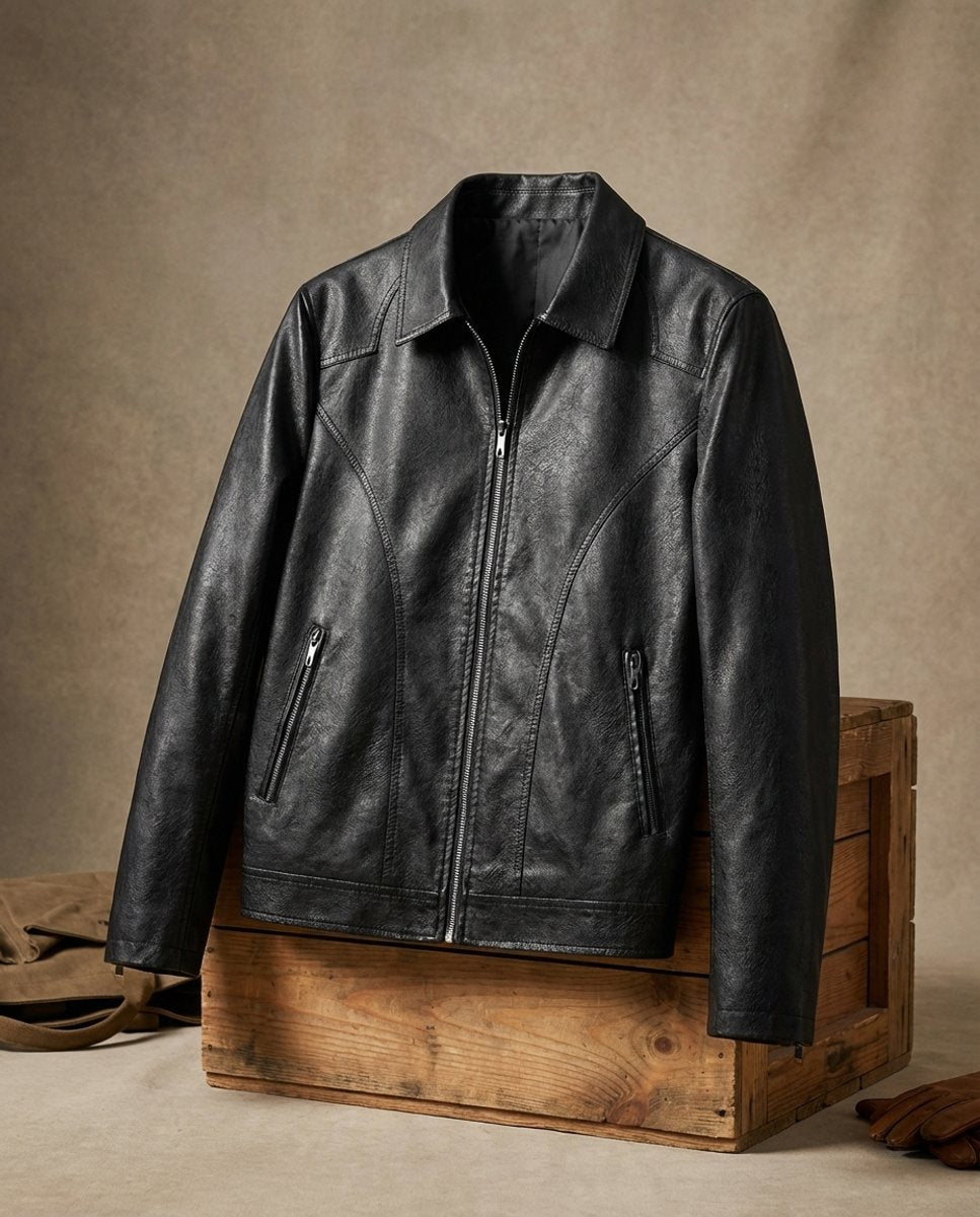 Alfie | Men's Black Leather Zip-Up Biker Jacket Coat