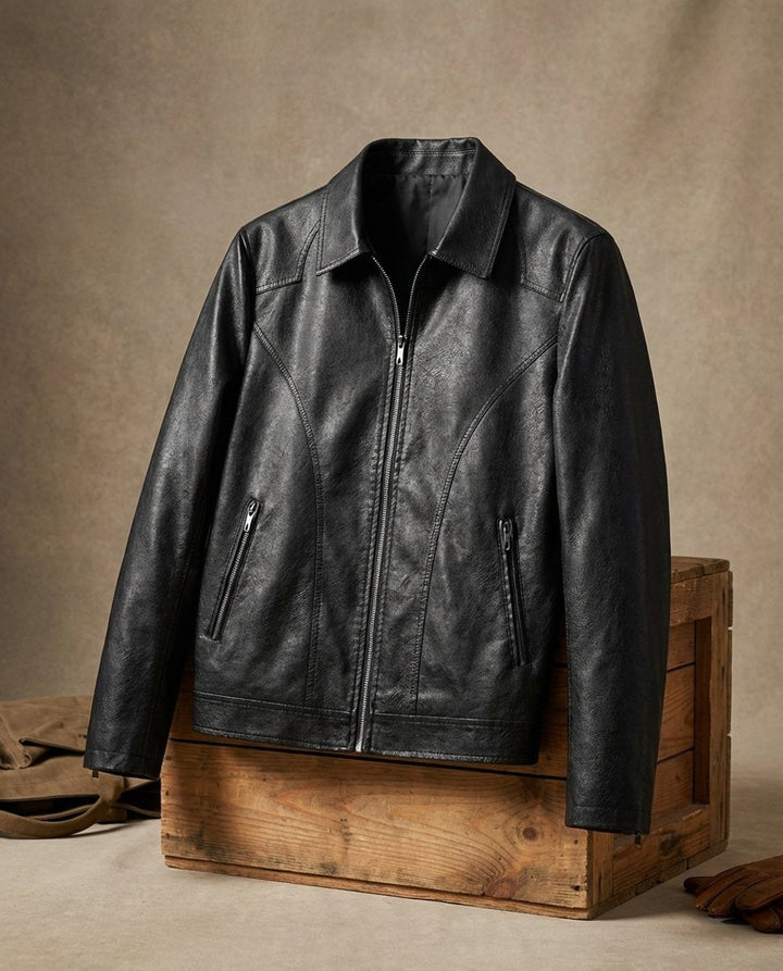 Alfie | Men's Black Leather Zip-Up Biker Jacket Coat
