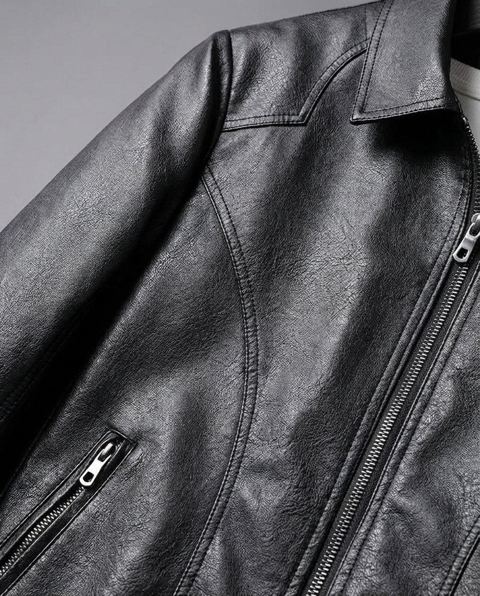 Alfie | Men's Black Leather Zip-Up Biker Jacket Coat