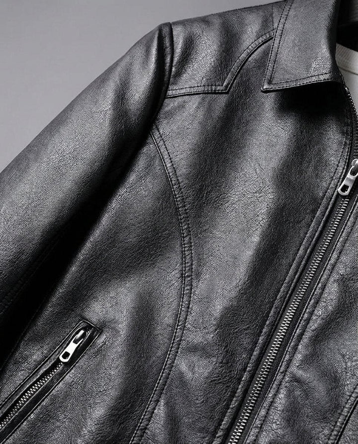 Alfie | Men's Black Leather Zip-Up Biker Jacket Coat