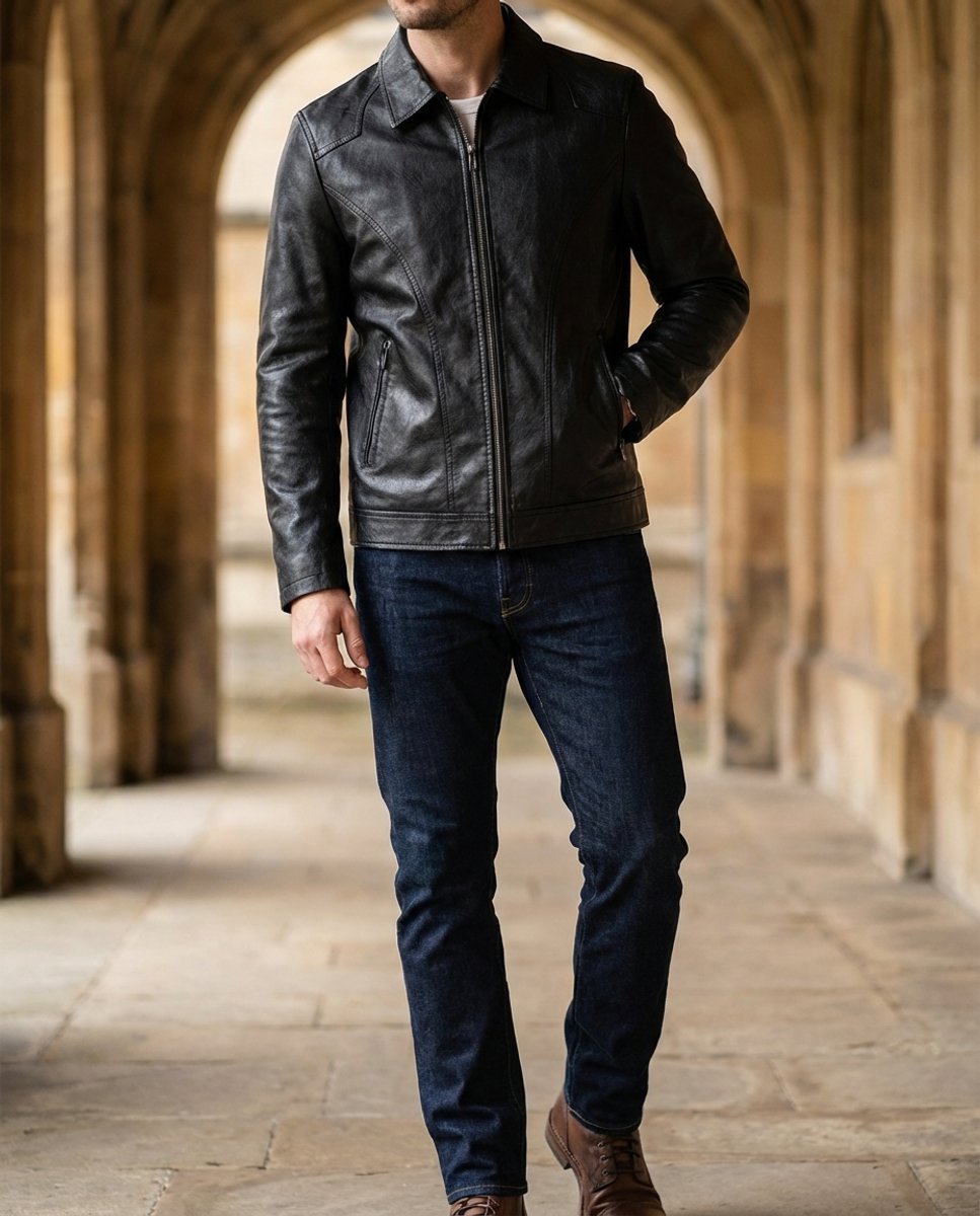 Alfie | Men's Black Leather Zip-Up Biker Jacket Coat