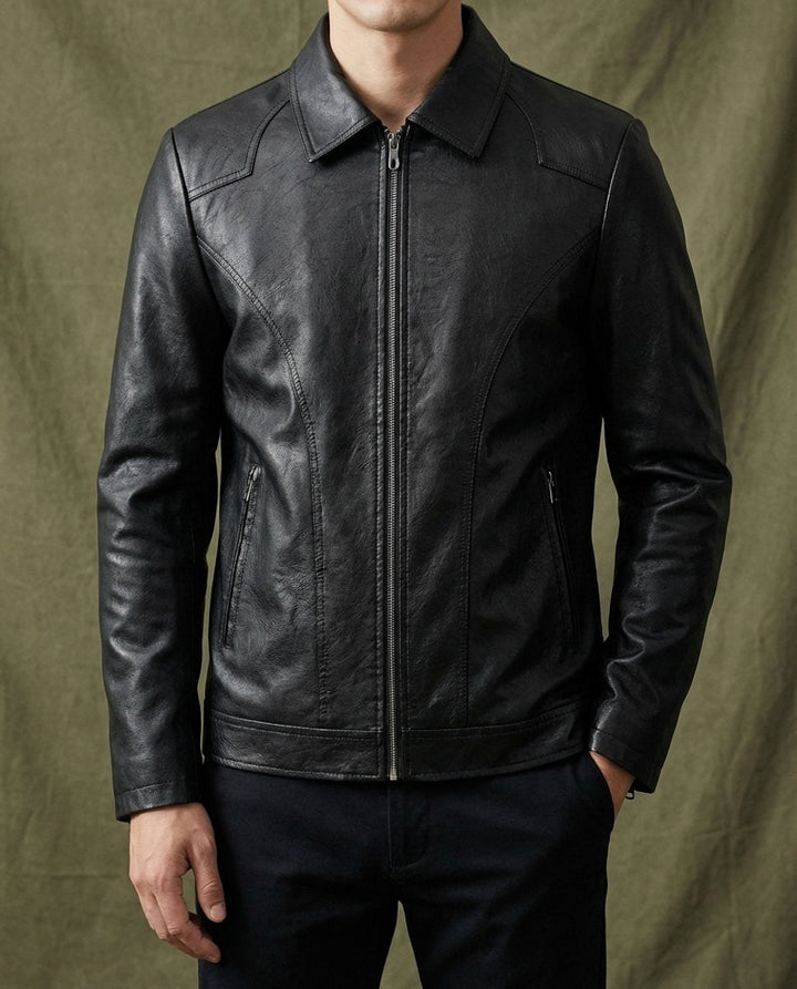 Alfie | Men's Black Leather Zip-Up Biker Jacket Coat