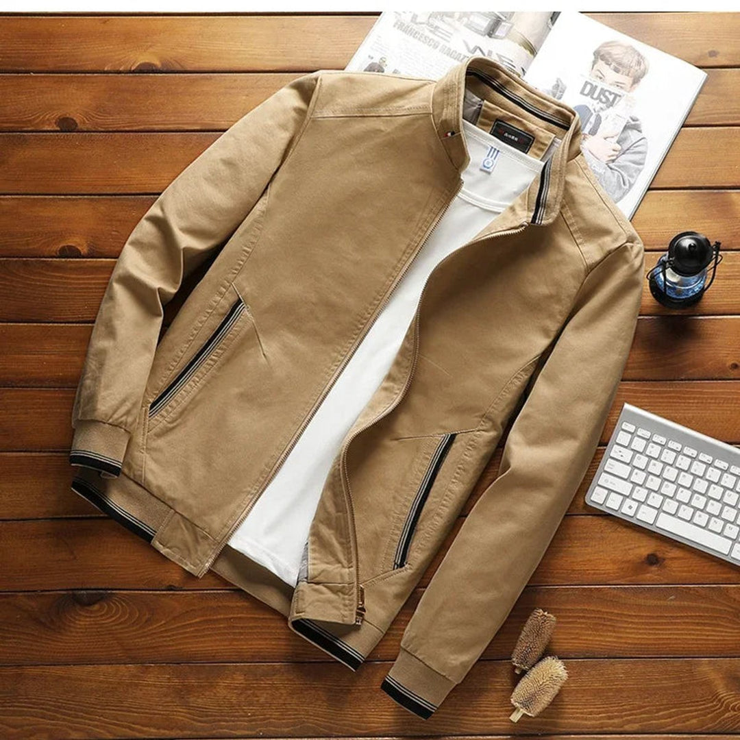 William | Mens Bomber Jacket Stand-Up Collar Ribbed Cuffs Windproof Lightweight