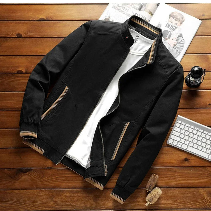 William | Mens Bomber Jacket Stand-Up Collar Ribbed Cuffs Windproof Lightweight