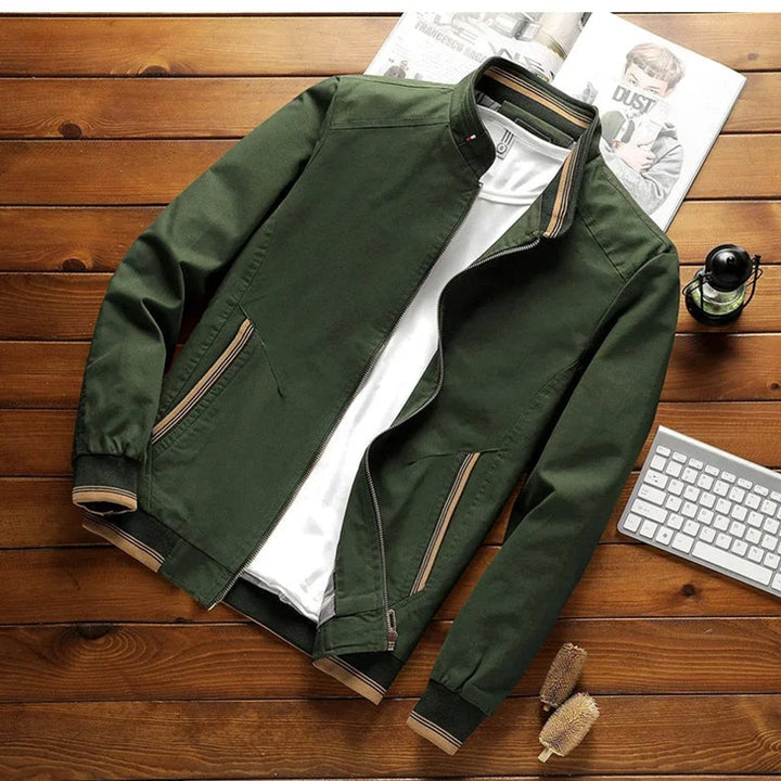 William | Mens Bomber Jacket Stand-Up Collar Ribbed Cuffs Windproof Lightweight