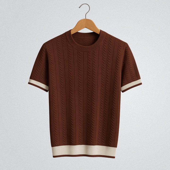 Oscar | Men's Cable Knit Crew Neck Jumper Contrast Ribbed Trim