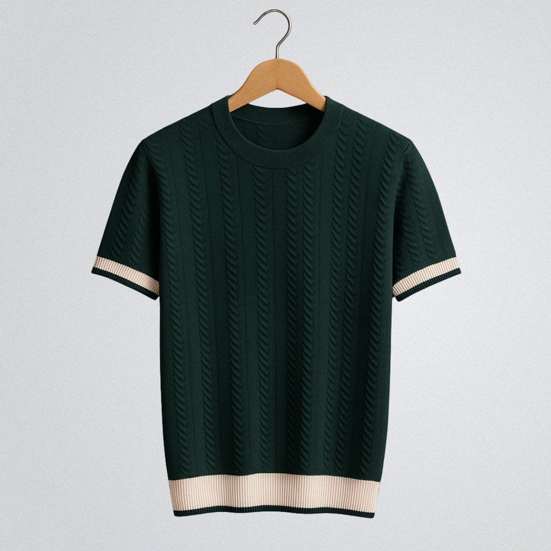 Oscar | Men's Cable Knit Crew Neck Jumper Contrast Ribbed Trim