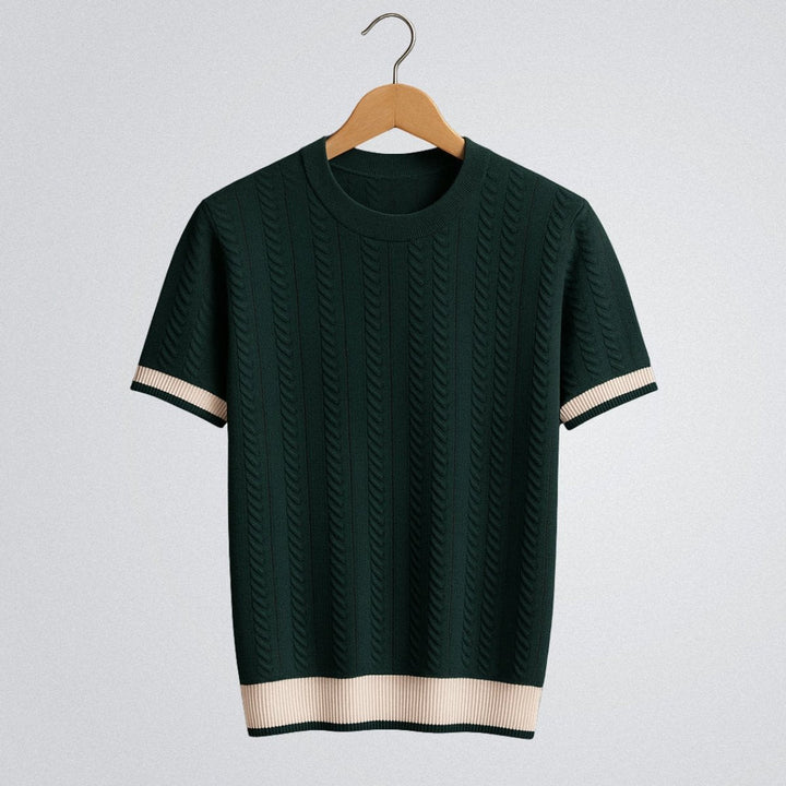 Oscar | Men's Cable Knit Crew Neck Jumper Contrast Ribbed Trim