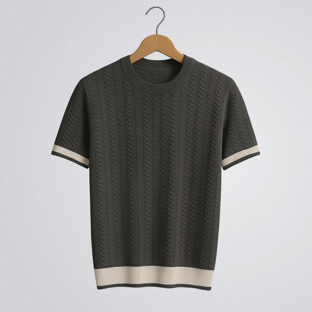 Oscar | Men's Cable Knit Crew Neck Jumper Contrast Ribbed Trim