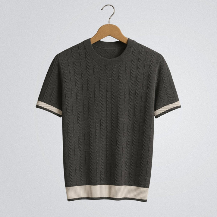 Oscar | Men's Cable Knit Crew Neck Jumper Contrast Ribbed Trim