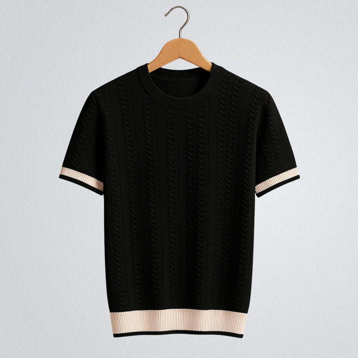 Oscar | Men's Cable Knit Crew Neck Jumper Contrast Ribbed Trim