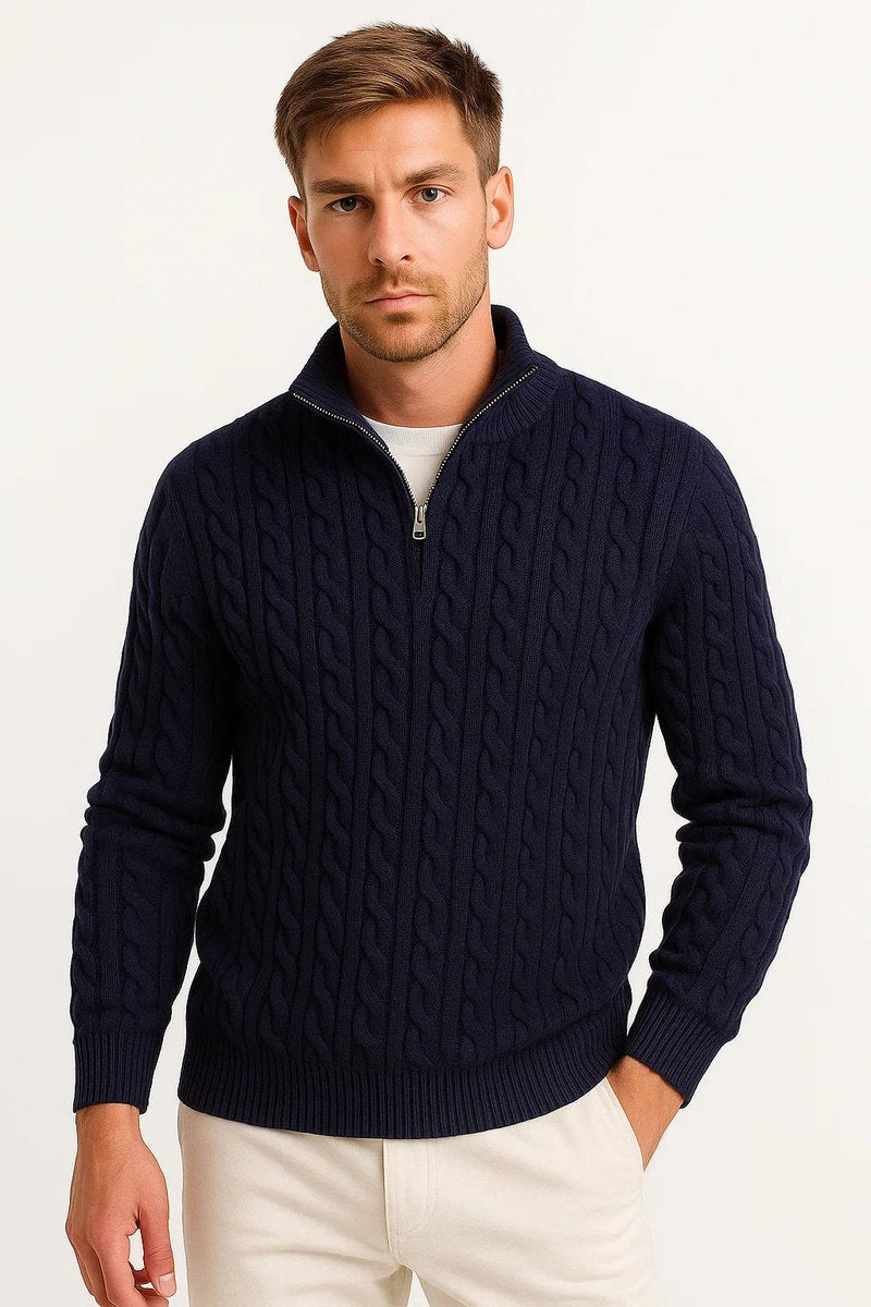 Alfie | Men's Cable Knit Quarter-Zip Jumper Knitted Pullover