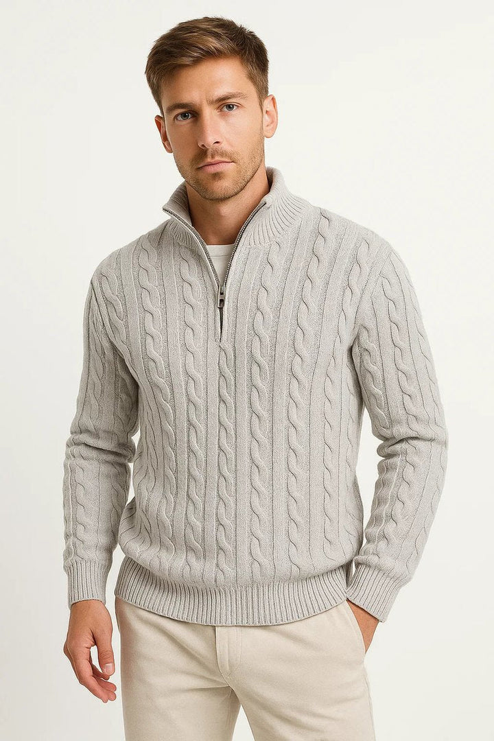 Alfie | Men's Cable Knit Quarter-Zip Jumper Knitted Pullover