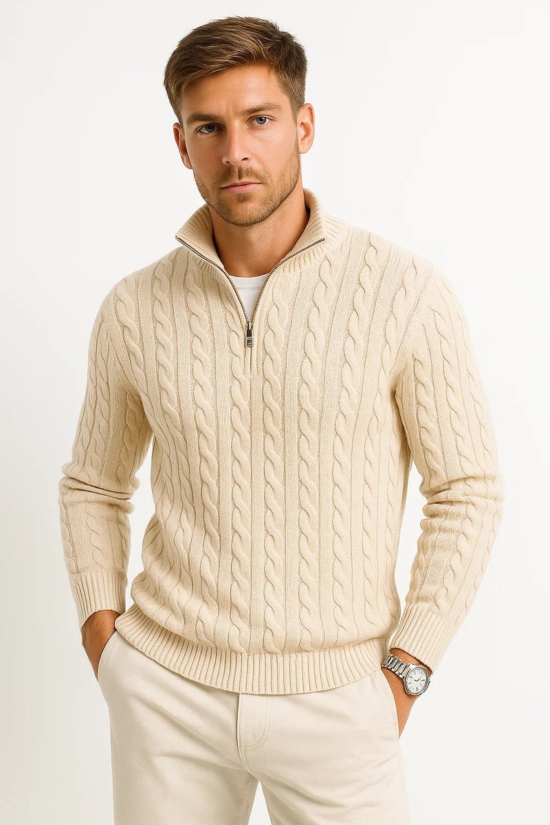 Alfie | Men's Cable Knit Quarter-Zip Jumper Knitted Pullover
