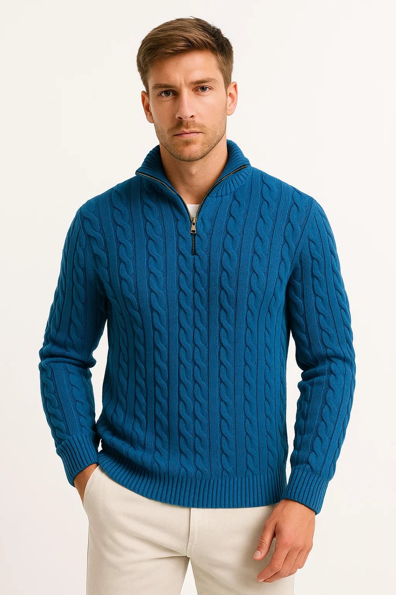Alfie | Men's Cable Knit Quarter-Zip Jumper Knitted Pullover