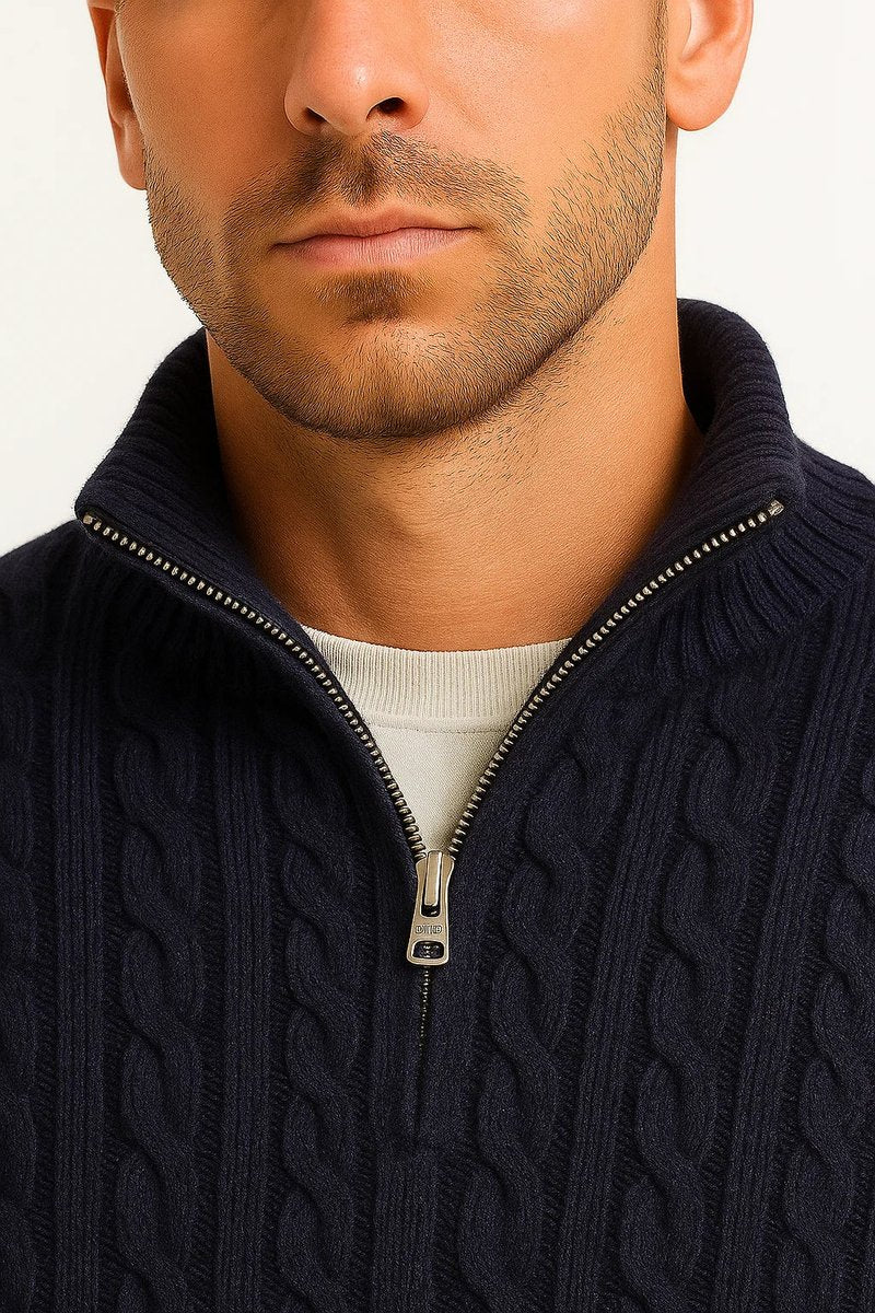 Alfie | Men's Cable Knit Quarter-Zip Jumper Knitted Pullover