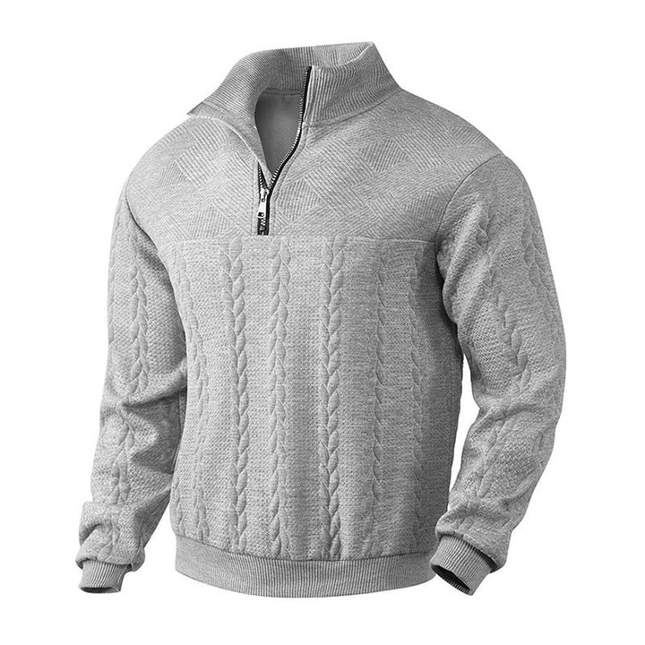 Muhammad | Men's Cable-Knit Quarter-Zip Jumper Stand Collar Ribbed Hem
