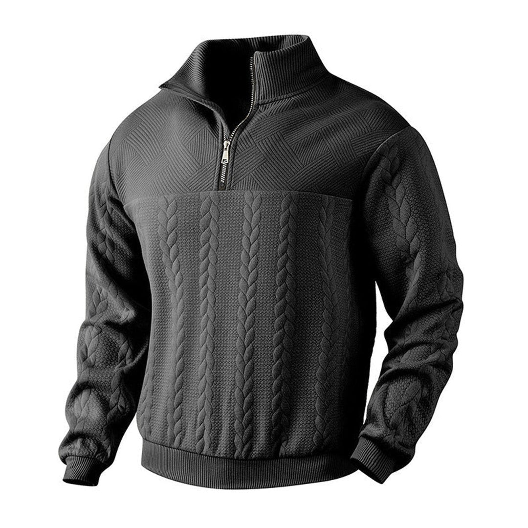 Muhammad | Men's Cable-Knit Quarter-Zip Jumper Stand Collar Ribbed Hem