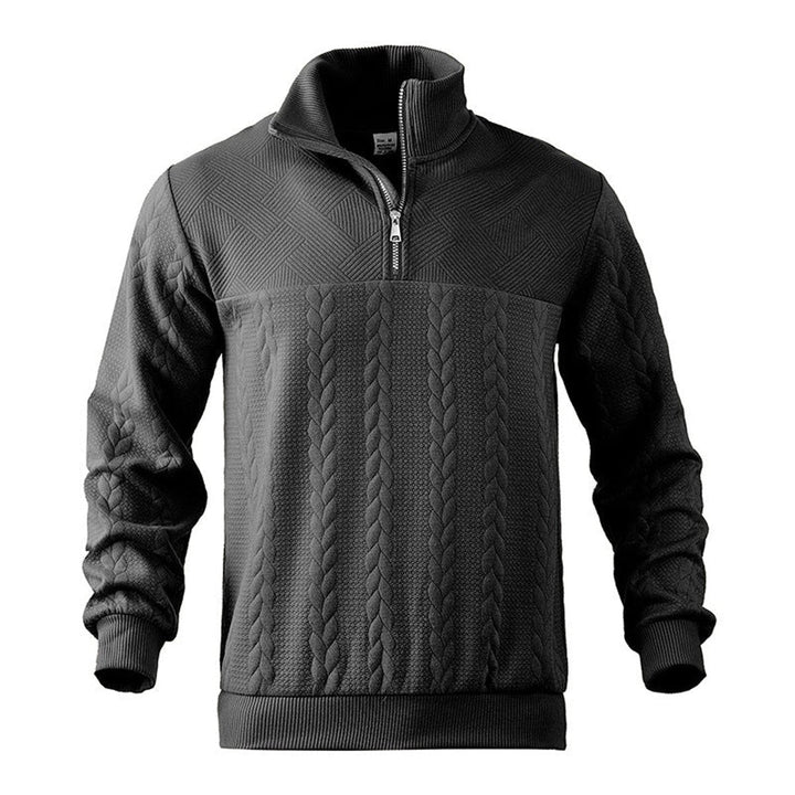Muhammad | Men's Cable-Knit Quarter-Zip Jumper Stand Collar Ribbed Hem