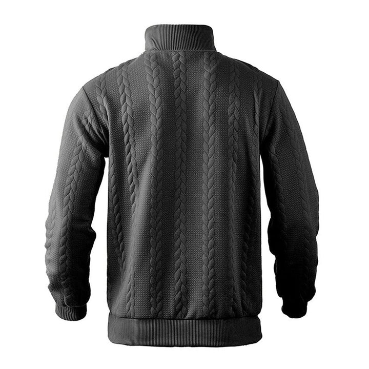 Muhammad | Men's Cable-Knit Quarter-Zip Jumper Stand Collar Ribbed Hem
