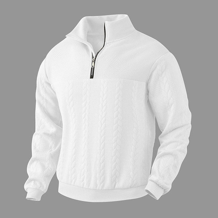 Muhammad | Men's Cable-Knit Quarter-Zip Jumper Stand Collar Ribbed Hem