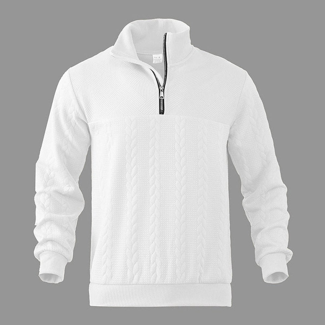 Muhammad | Men's Cable-Knit Quarter-Zip Jumper Stand Collar Ribbed Hem