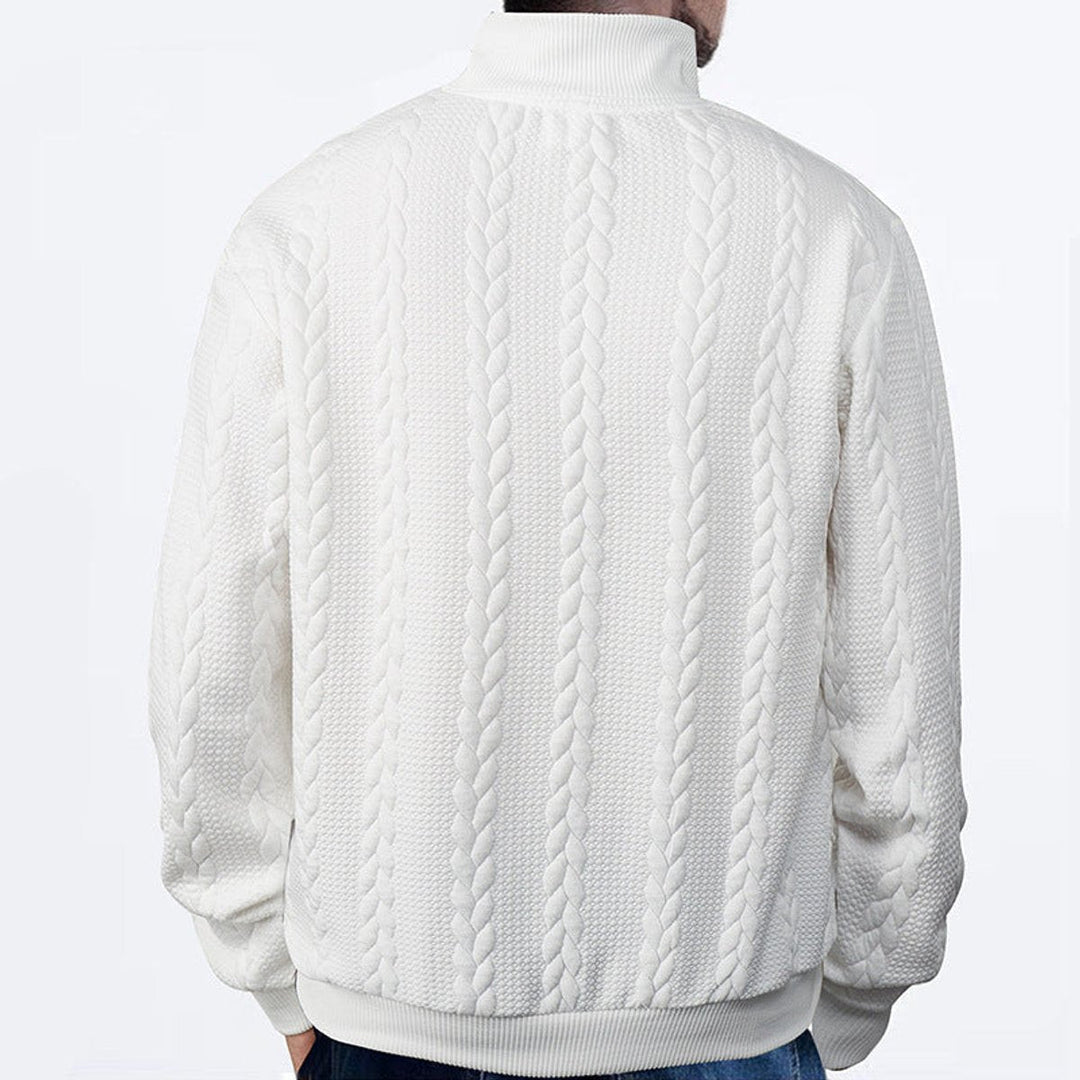 Muhammad | Men's Cable-Knit Quarter-Zip Jumper Stand Collar Ribbed Hem